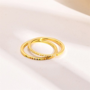 Fashion Gold Plated rainbow Color Zircon Charm Dainty Stainless Steel <b>Thin</b> <b>Ring</b> - Product Image 5