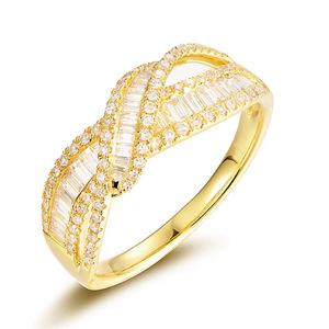T0143 Anello da donna in oro giallo con diamanti taglio baguette colore G naturale, fede nuziale per lei - Product Image 3