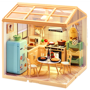 微型小镇厨房DIY建筑套件-儿童和成人创意玩具模型，带透明屋顶和迷你家具 - Product Image 3