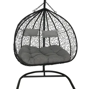 Indoor Outdoor Double People Hanging Swing Chair for 2 Seater Use Portable Egg Rattan Wicker Chair
