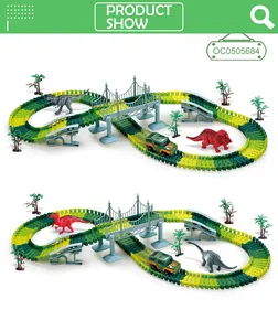 ديناصور بلاستيكي عالمي لعبة سيارة سباق الطريق المسار لعبة مجموعة الملونة المرنة للأطفال