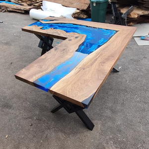 Sông <span class=keywords><strong>L</strong></span> Hình Dạng Bảng Nhựa Epoxy Bàn Gỗ Epoxy Văn Phòng Bàn Đồ Nội Thất Nhà Nhựa Epoxy Bàn Ăn - Product Image 3