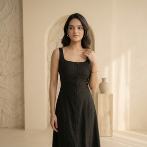 Maxi en denim de coton noir boutonné pour femmes - Product Image 1