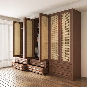 Garde-robe personnalisée écologique avec tissage en rotin Rangement professionnel des vêtements pour le vestiaire de la chambre - Product Image 2