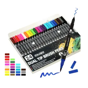दोहरी ब्रश टिप कलम के लिए 24 रंग ठीक टिप कला मार्करों कलम जर्नल, सुलेख, योजनाकार, रंग पुस्तक