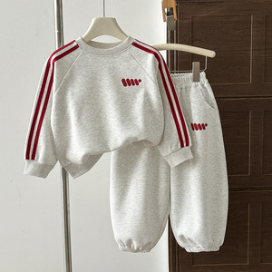 Set Felpa con Cappuccio a Righe Grigie e Bianche a Maniche Lunghe per <span class=keywords><strong>Bambini</strong></span> e Bambine - Tuta Casual per Ragazzi - Product Image 3