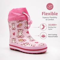 Sepatu Bot Hujan Anak Motif Sapi Kartun Warna Pink, Karet Alam Anti Air, Kerah Serut, Sepatu Wellington untuk Balita Perempuan, Bermain di Luar Ruangan