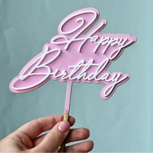 ท็อปเปอร์เค้กอะคริลิค รูปน้ำผึ้งและน้ำหวาน สุขสันต์วันเกิด ตกแต่งเค้กสองชั้น สีชมพูทอง - Product Image 4