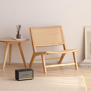 Rattan Woven Solid Wood Chair Natural Color Living Room Leisure Chair Handmade Style - Product Image 2