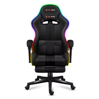 Chaise de jeu moderne en cuir PU noir avec éclairage LED RGB, siège pivotant et repose-pieds – Vente en gros