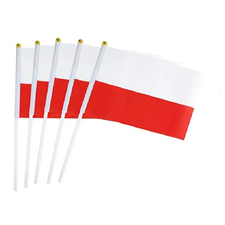 2023 New Product Poland Small Wave Flags Wholesale Polyester Printing Polish Hand Flag