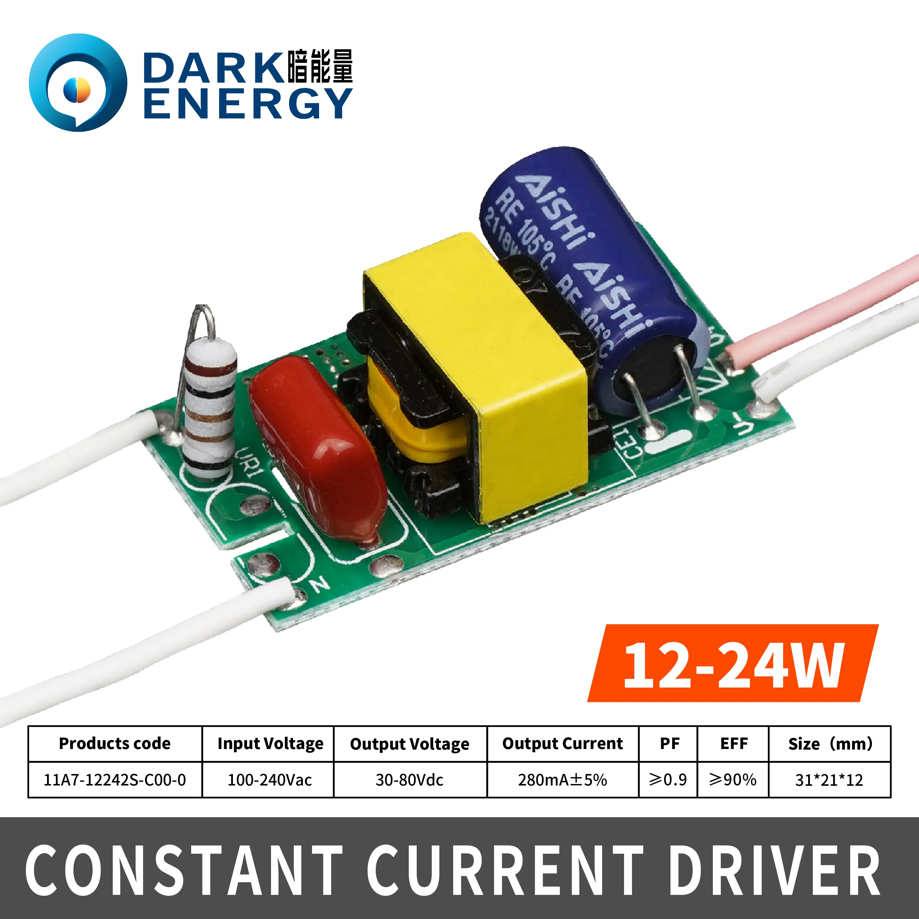 PF alta de energia escura 12-24W não isolado LED Tube Driver T5 Led Driver Driver Led de energia escura