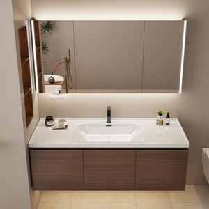 Intelligent new Chinese style <b>walnut</b> bathroom <b>cabinet</b> washbasin ceramic integrated basin washbasin <b>cabinet</b> - Product Image 3