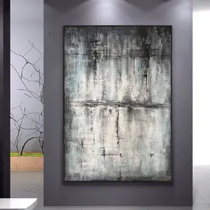 Imágenes de colgante de pared hecho a mano, lienzo blanco y negro, pintura al óleo abstracta, Marco, decoración artística