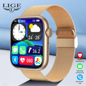 Умные часы LIGE BW0439 с мониторингом температуры для мужчин и женщин, звонки, золотистый стальной браслет, фитнес-часы, измерение давления, 2 ремешка - Product Image 2