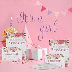 Inviti Floreali per Baby Shower, <span class=keywords><strong>Biglietti</strong></span> per Lotteria Pannolini e <span class=keywords><strong>Biglietti</strong></span> <span class=keywords><strong>di</strong></span> Richiesta per Libro Baby Shower con Busta - Product Image 5