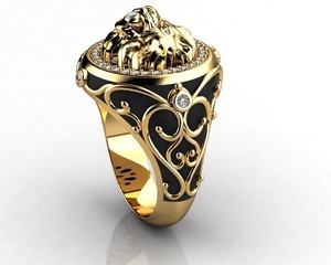<span class=keywords><strong>Anello</strong></span> Vintage <span class=keywords><strong>con</strong></span> <span class=keywords><strong>Leone</strong></span> Dorato, Diamanti e Smalto Nero, <span class=keywords><strong>Anello</strong></span> Statement <span class=keywords><strong>con</strong></span> Testa di <span class=keywords><strong>Leone</strong></span> Scolpita in 3D per Uomo - Product Image 2