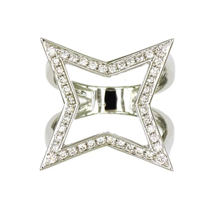 Bague étoile géométrique ouverte en or blanc 18 carats sertie de diamants, bijou moderne et audacieux pour femme - Product Image 1