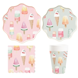 ชุดจานกระดาษธีมไอศกรีมสีชมพูแบบกำหนดเอง DAMAI ชุดภาชนะใส่อาหารแบบใช้แล้วทิ้งสำหรับงานเลี้ยงวันเกิดเด็กในฤดูร้อน - Product Image 3