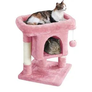 Üretici özel yüksek kalite pembe kadife mobilya modern küçük kedi ağacı kulesi scratcher yaratıcı dev kedi ağacı evi