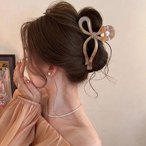 Elegante accessorio per capelli con fiocco moderno Shinny grande Clip di plastica da 13cm per le donne morsetto per capelli antiscivolo - Product Image 5