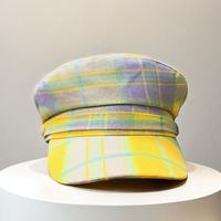 Gorras de Estilo Newsboy a Cuadros Amarillos y Morados al por Mayor, Sombreros Vintage para Conciertos y Fiestas para Mujer