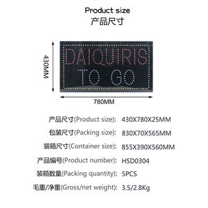 Led Open DAIQUIRIS TO <span class=keywords><strong>GO</strong></span> Sign Señales intermitentes interiores para BEER WINE <span class=keywords><strong>BAR</strong></span> 17*31 pulgadas Pantalla <span class=keywords><strong>de</strong></span> alto brillo - Product Image 6