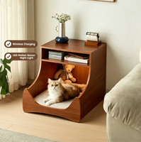 Table de chevet multifonctionnelle en bois avec chargeur sans fil et lumière LED pour salle à manger, salon et chambre à coucher