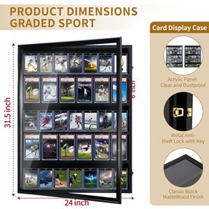 Uv-bảo vệ lớn dọc màu đen có thể khóa thẻ hiển thị trường hợp 35 khe cắm phân loại thể thao kinh doanh thẻ bóng hộp khung có tính năng động vật - Product Image 5