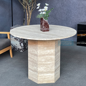 현대 라운드 탑 베이지 석회화 커피 테이블 낮은 라운드 실린더 주각 거실 럭셔리 자연 맞춤형 티 테이블 - Product Image 2