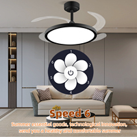 Ventilateur de plafond rétractable fin de 42 pouces avec lumière LED, télécommande via application, 6 vitesses, intensité variable, mémoire, réversible pour chambre, salon, maison