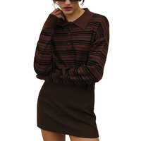 Pull tricoté pour femme American Vintage, style polo décontracté, à rayures, épaules tombantes, couleurs contrastées, collection automne