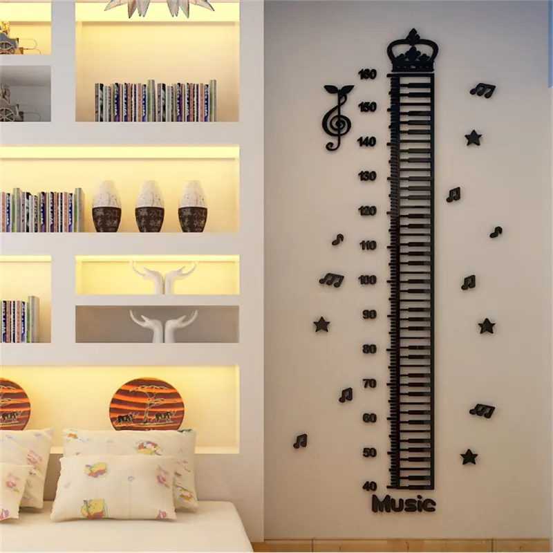 Cute Music Note Kids Height Growth Chart 3D Acrylic Wall Sticker Home Decor For Children Kids Wall Decals Removable PVC Sticker