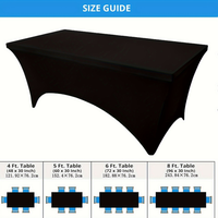 Nappe en spandex noire sur mesure de 6 pieds, ajustée pour table rectangulaire, sans plis et extensible, pour mariage et anniversaire