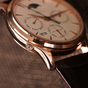 Ultra Luxury Prestige Ultra Slim Celestial Perpetual Calendar Moon Phase <b>Rose</b> Gold PVD Steel Case Leather Executive Men Watch - Product Image 4