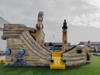 Castillo Inflable Comercial con Tobogán en Forma de Barco Pirata, de PVC EN14960, para Alquiler en Fiestas, Parques de Diversiones y Juegos Infantiles