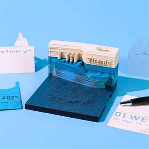 Calendario de escritorio 3D 2026, modelo de barco, Bloc 3D de notas, notas de papel con portalápices, artesanía de papel LED para escuela, oficina y hogar - Product Image 3