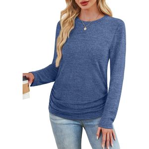 Womens Sweaters Long Sleeve Crew Neck Ruched <b>Top</b> Autumn Casual Breathable Winter Clothing - Product Image 2