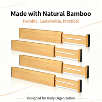 Lot de 4 séparateurs de tiroirs en bambou, organisateurs de tiroirs extensibles, séparateurs de rangement pour cuisine, chambre, commode, bureau et vêtements