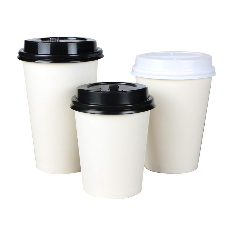 disposable single wall plain tea paper cup with black plastic lid