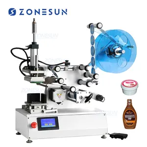 ZONESUN ZS-TB802 Semi Otomatis Datar Plastik Timah Kaleng Bulat Kaca Air Susu Jus Botol Stiker Label Mesin Label