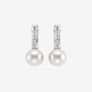 Boucles d'oreilles pendantes à fermoir levier en perles de culture d'eau douce de 5,5 à 6,0 mm et diamants de laboratoire de 1/10 carat, bijoux élégants et tendance pour femmes - Product Image 1