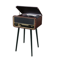 Tourne-disque Lecteur de gramophone sans fil vintage à 3 vitesses Enregistreur de cassettes Radio FM Lecteur de platine vinyle