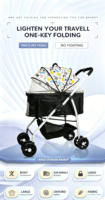 Poussette pour animaux de compagnie détachable, pliable, lavable, grande taille, pliage en un clic, ultra-légère, cadre en aluminium portable, quatre roues amortissantes
