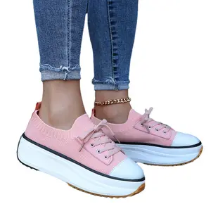 Best Verkopende Dames Sneakers Laag Uitgesneden Vrouw Canvas Schoenen Geweven Ronde Neus Veterschoenen Dames