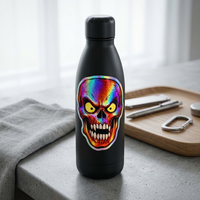 Stiker Tengkorak Holografik Kustom Anti Air Perekat Sendiri Potongan Presisi Stiker Laser Kartun Unik untuk Botol Air Laptop