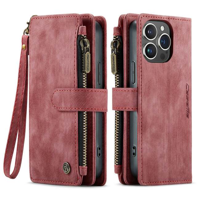 CaseMe for 14 Pro PU Leather Case with Zipper Wallet Card Holder Shockproof Design