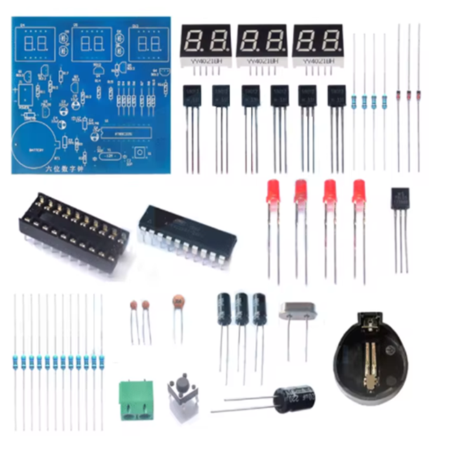 AT89C2051 Single-Chip 6 LED Digital Clock Kit Bulk DIY Electronic Modules and Kits with Six Digital Clock Production