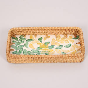 Bandeja Rectangular Elegante de Ratán y Madreperla para Hostelería y Restaurantes, Venta al Por Mayor para Exportación - Product Image 6