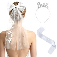 Ensemble 2 pièces Voile, Écharpe et Bandeau pour future mariée, Accessoires de Mariage pour Enterrement de Vie de Jeune Fille et Fête Prénuptiale